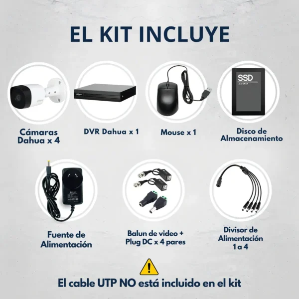 kitdvrdahua Kit Seguridad Dahua Dvr 4ch + 4 Camaras 1080p +disco Color Blanco
